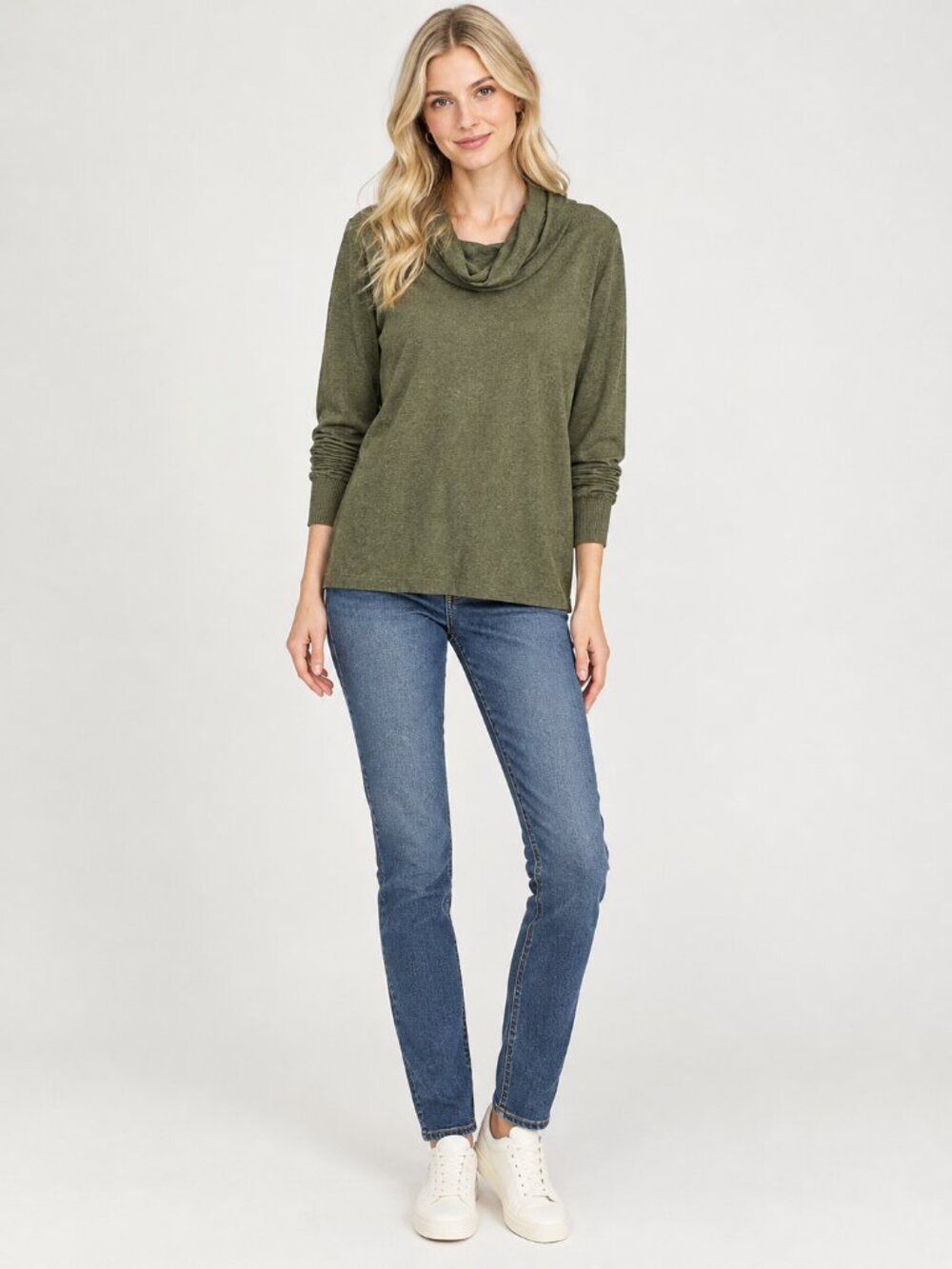 2/$30 Chicos' Draped Cowl Neck Pullover Sweater Olive 12 #A5127